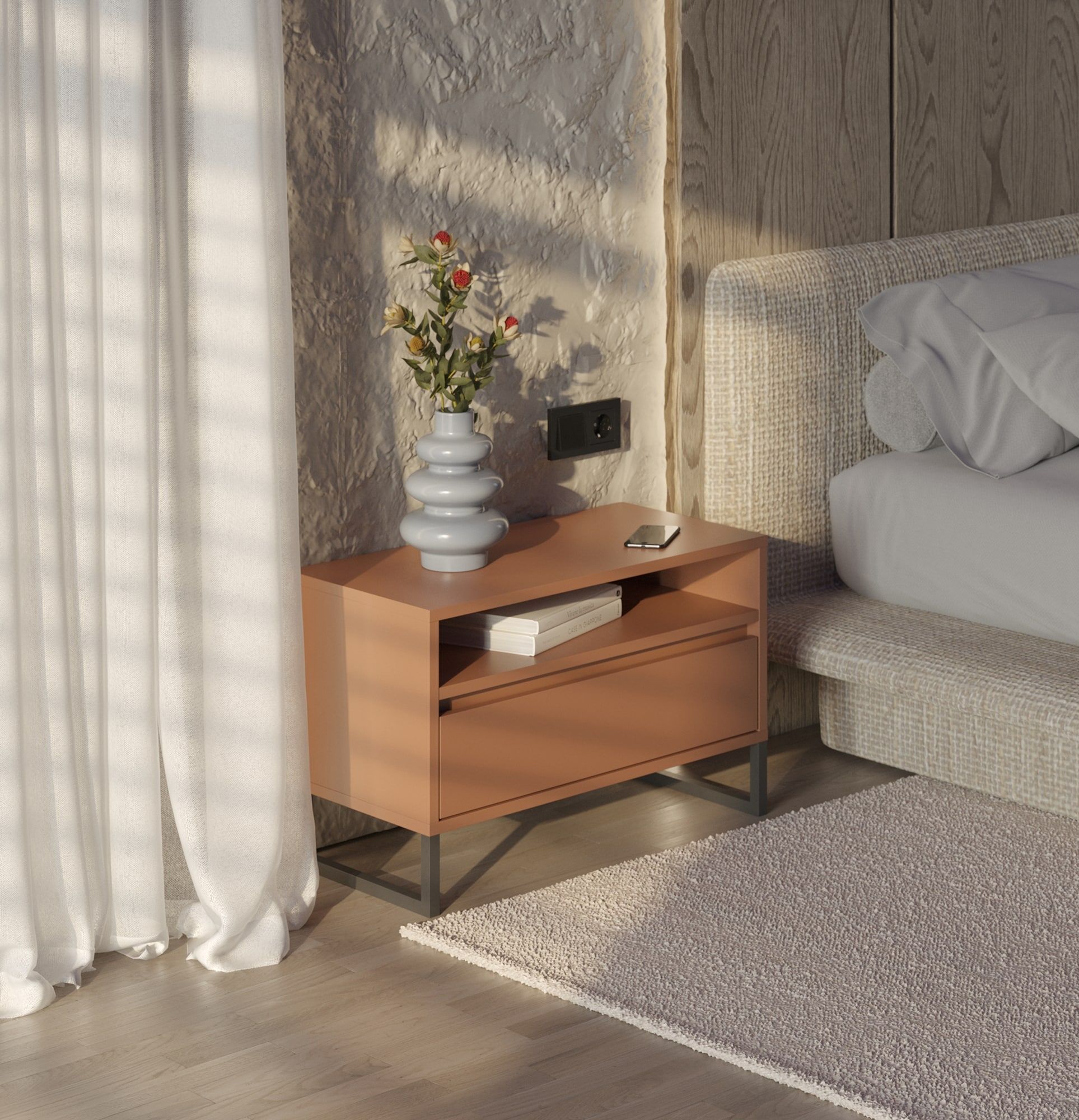 Măsuță de noptieră ODIS SN04
Culoare: Sahara Deep
Culoarea picioarelor: Oțel ODIS gri