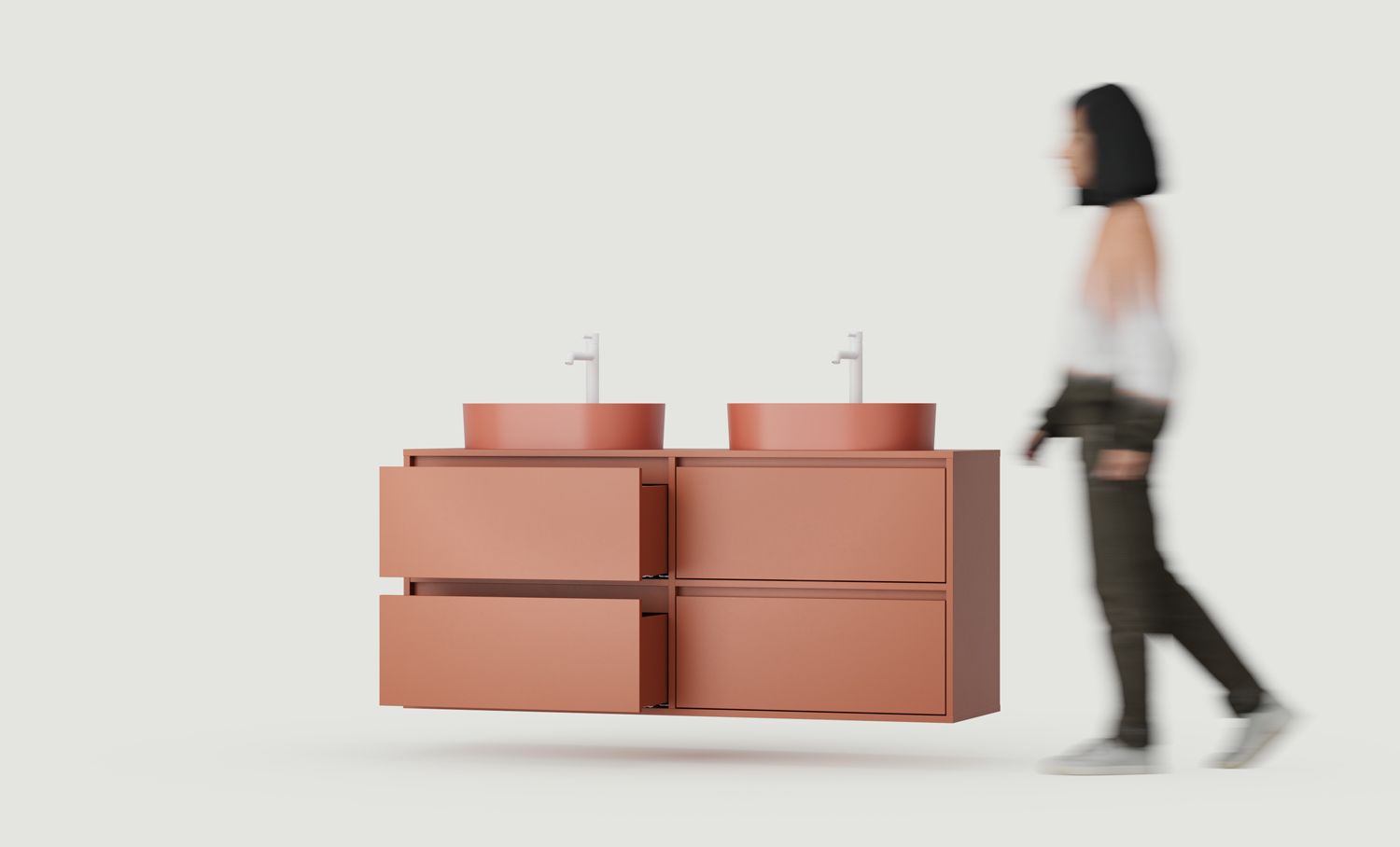Dulap ODIS cu două lavoare OMNIRES cu montare pe perete WO2U03
Culoare: Fiery Terracotta
Bazin: OVO M+ Terracotta OMNIRES
Robinet: Tall Y alb mat OMNIRES
Blat: Fără blat