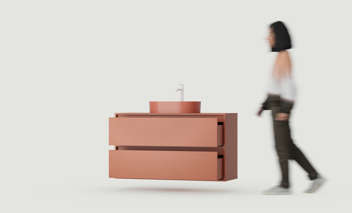 Dulap cu chiuvetă ODIS OMNIRES montat pe perete WOU02
Culoare: Fiery Terracotta
Bazin: OVO M+ Terracotta OMNIRES
Robinet: Tall Y alb mat OMNIRES
Blat: Fără blat