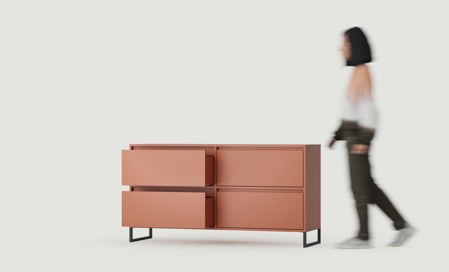 Dulap pentru două lavoare ODIS O2U03B
Culoare: Fiery Terracotta
Culoare picior: Oțel ODIS Negru
Blat de masă: Fără blat de masă