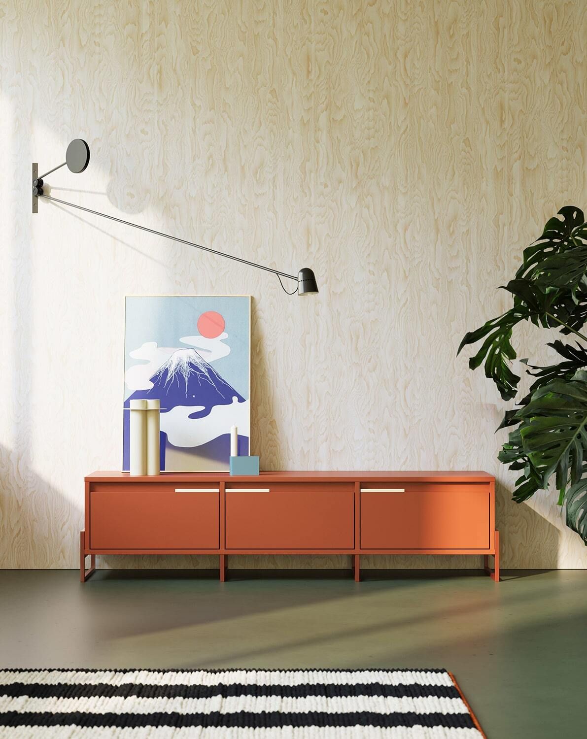 Dulap INEA RTV IN3
Culoare: teracotă aprinsă
Culoarea mânerului:  Oțel Milky Way
Culoare picior: Inea Steel Fiery Terracotta