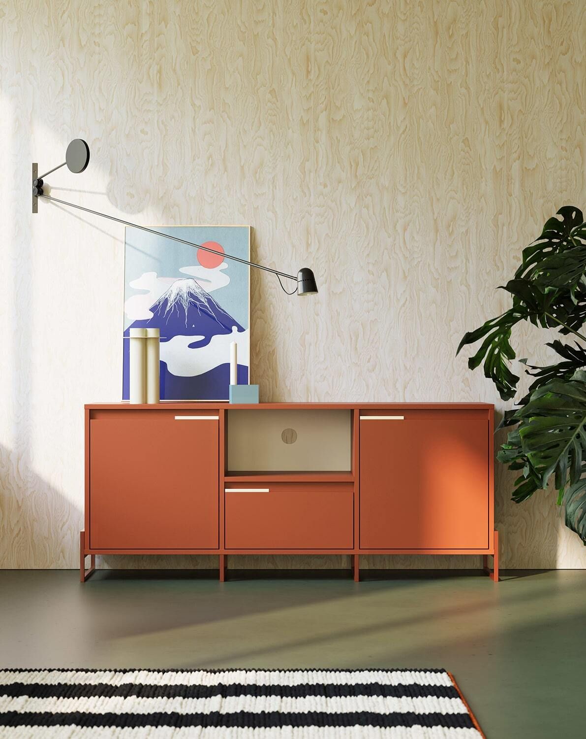 Dulap INEA RTV ITV3S
Culoare: Fiery Terracotta
Culoarea mânerului:  Oțel Milky Way
Culoare picior: Inea Steel Fiery Terracotta