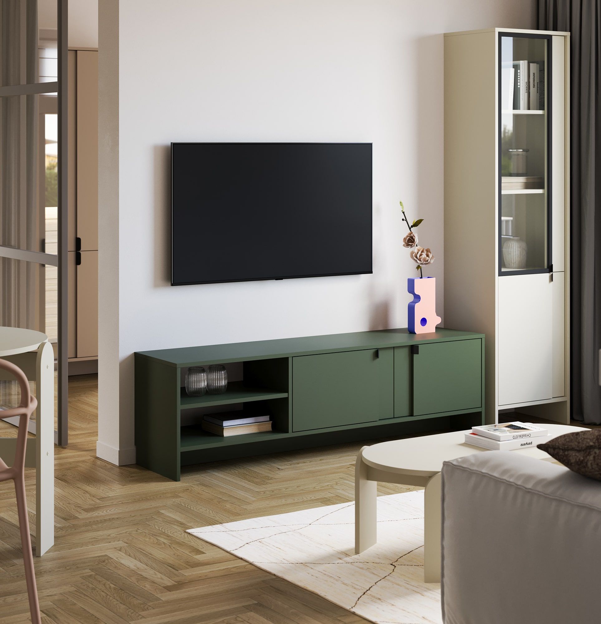 LAYERS RTV Cabinet LAY02
Culoare: Precious Emerald
Culoarea frontală a celui de-al doilea strat: Precious Emerald
Mâner: mâner LAYERS 42 Deep Basalt