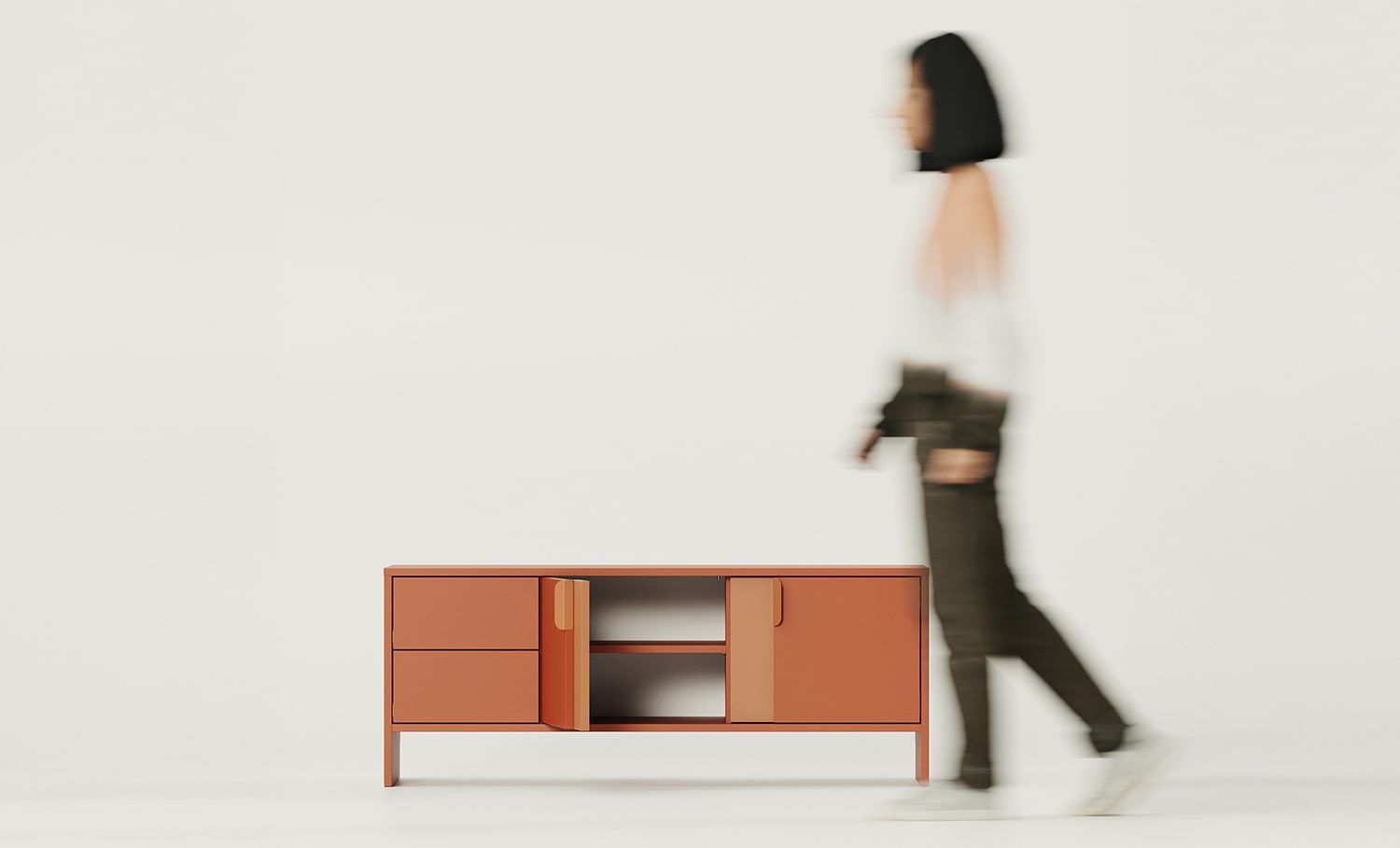 Dulap RTV LAYERS LAY04
Culoare: Fiery Terracotta
Culoarea celui de-al doilea strat frontal: Sahara Deep
Mâner: mâner LAYERS 110 Fire Terracotta