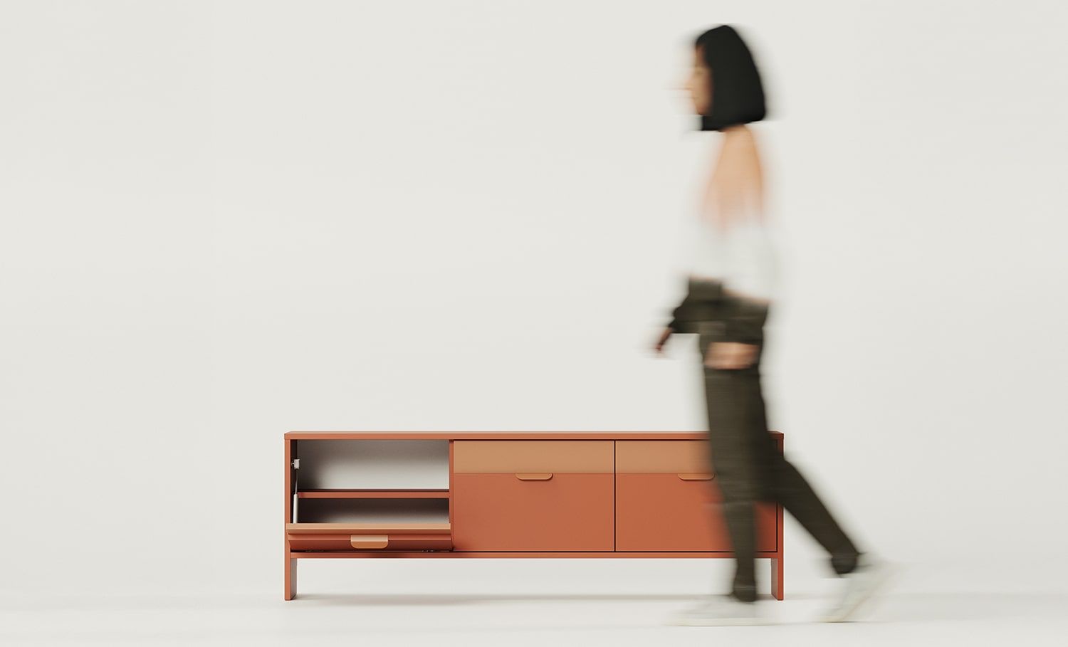 LAYERS RTV Cabinet LAY05
Culoare: Fiery Terracotta
Culoarea celui de-al doilea strat frontal: Sahara Deep
Mâner: mâner LAYERS 110 Fire Terracotta