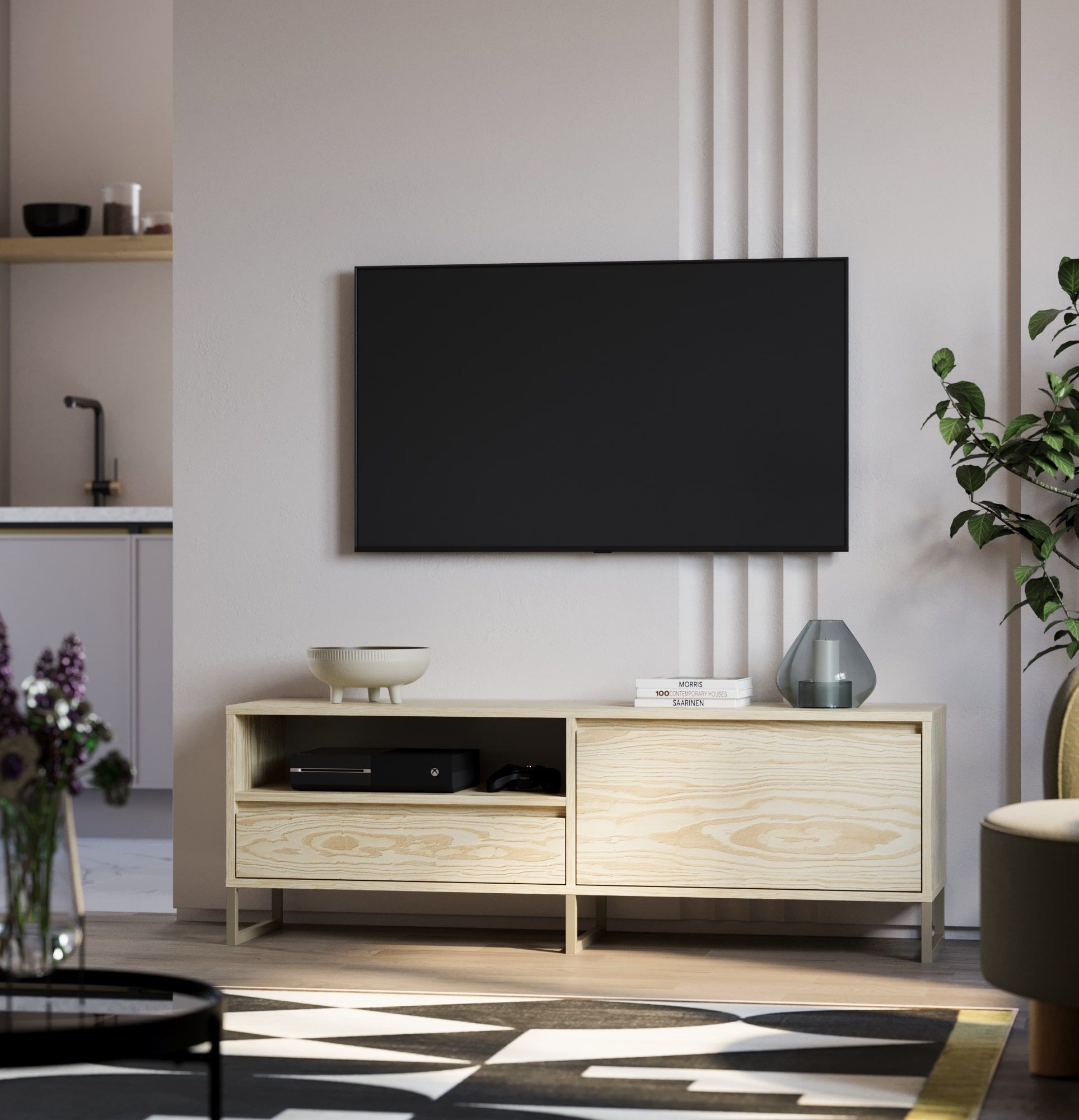 Dulap RTV ODIS BTV1
Culoare: Pin flambat
Culoare picior: Picior gri bej
                            