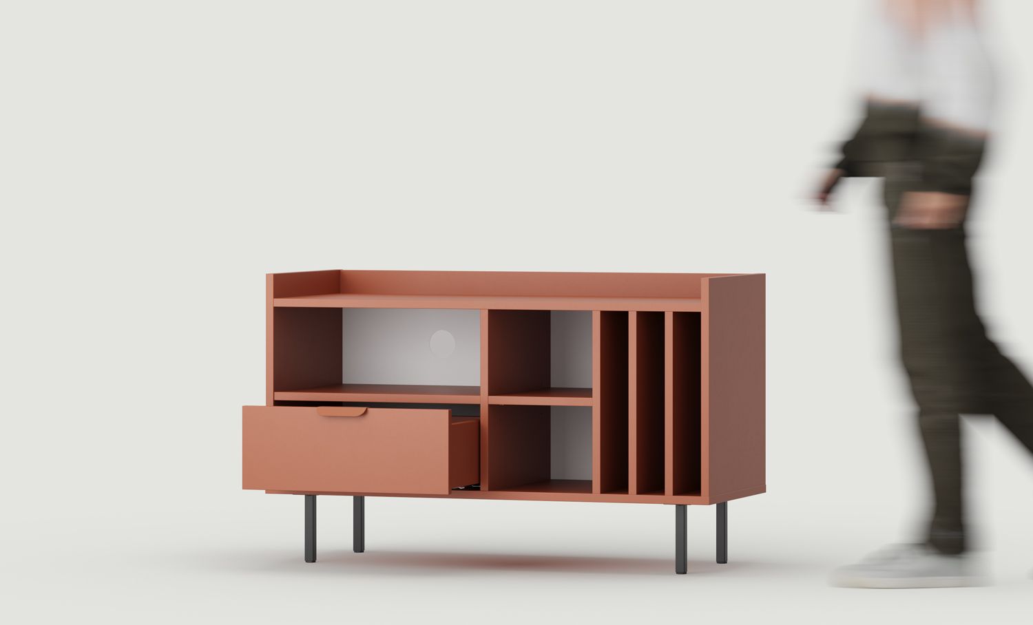 Dulap de vinil SIGI RTV STV1SW
Culoare: teracotă aprinsă
Picior: Negru
Mâner: LAYERS 110 Flame Terracotta