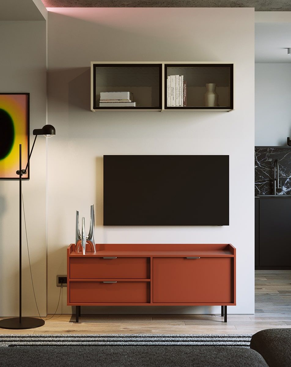 Dulap RTV SIGI S2TV2S
Culoare: Fiery Terracotta
Picior: Negru
Mâner: LING Silver