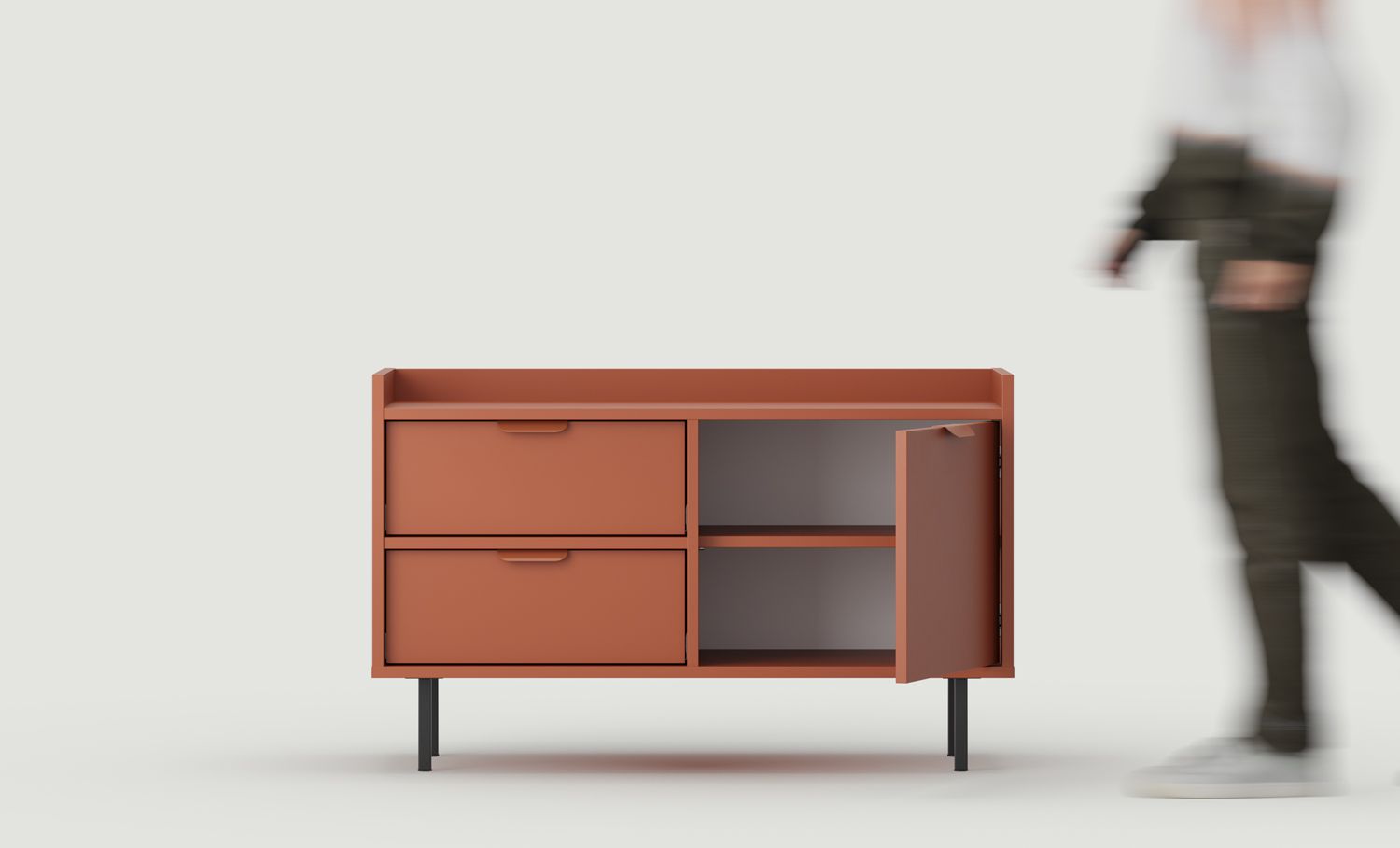 Dulap RTV SIGI S2TV2S
Culoare: Fiery Terracotta
Picior: Negru
Mâner: LAYERS 110 Flame Terracotta