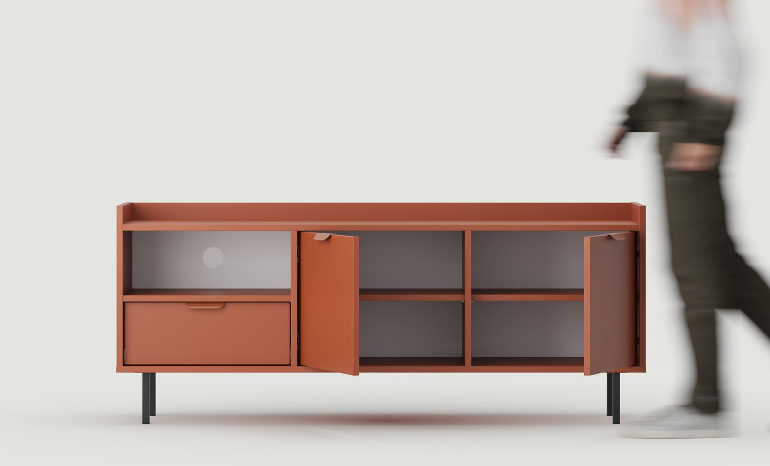 Dulap RTV SIGI STV1
Culoare: Fiery Terracotta
Picior: Negru
Mâner: LAYERS 110 Fire Terracotta