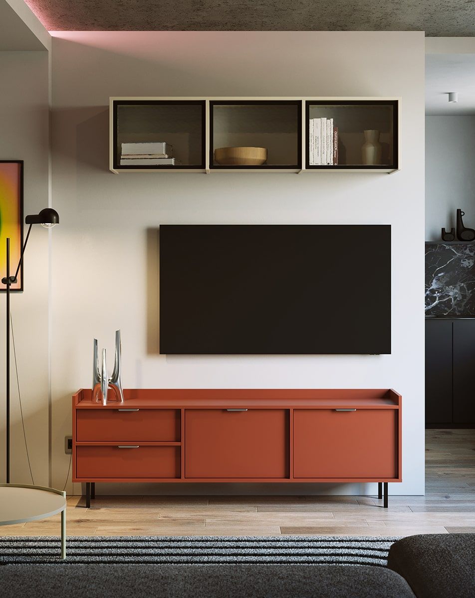 Dulap RTV SIGI STV2S
Culoare: Fiery Terracotta
Picior: Negru
Mâner: LING Silver