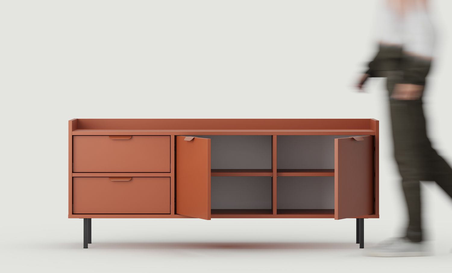 Dulap RTV SIGI STV2S
Culoare: Fiery Terracotta
Picior: Negru
Mâner: LAYERS 110 Fire Terracotta
