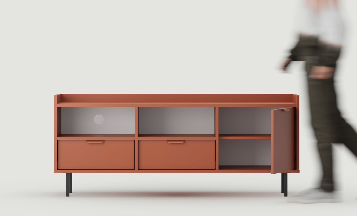 Dulap RTV SIGI STV5
Culoare: Fiery Terracotta
Picior: Negru
Mâner: LAYERS 110 Fire Terracotta
