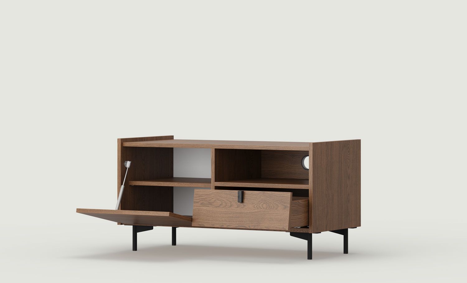 Dulap RTV SKRA SKR04
Culoare: Stejar rustic
Mâner: Wedge Black
Picioare: Negru SKRA
