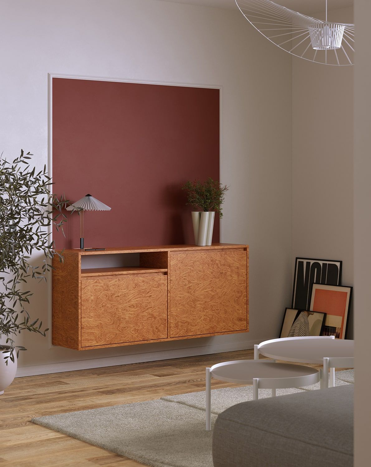 Dulap RTV montat pe perete UBBE WTV2S
Culoare: Walnut Walnut Chequered Veneer Alpi