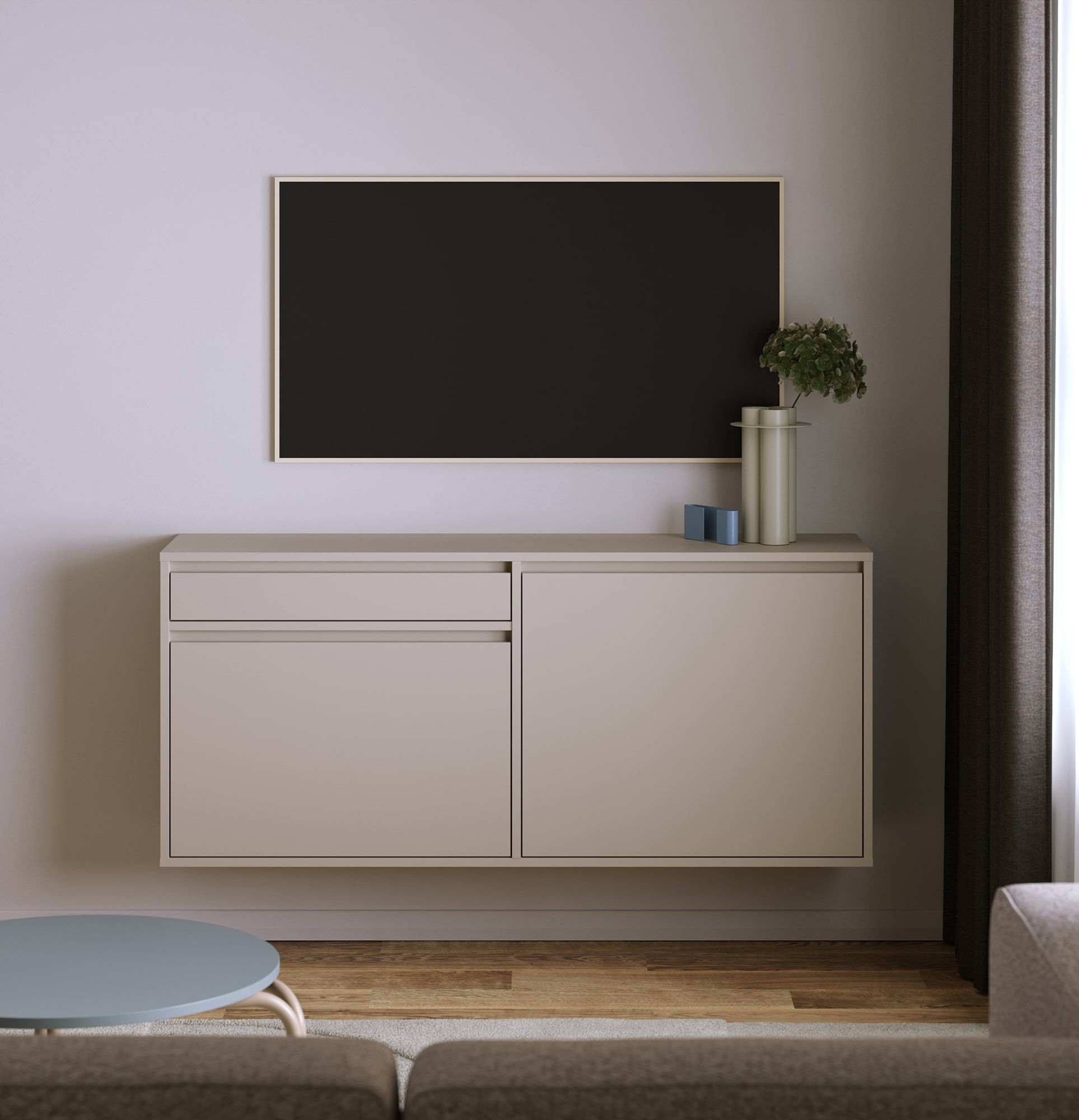 Dulap RTV montat pe perete UBBE WTV2S
Culoare: Champagne Beige