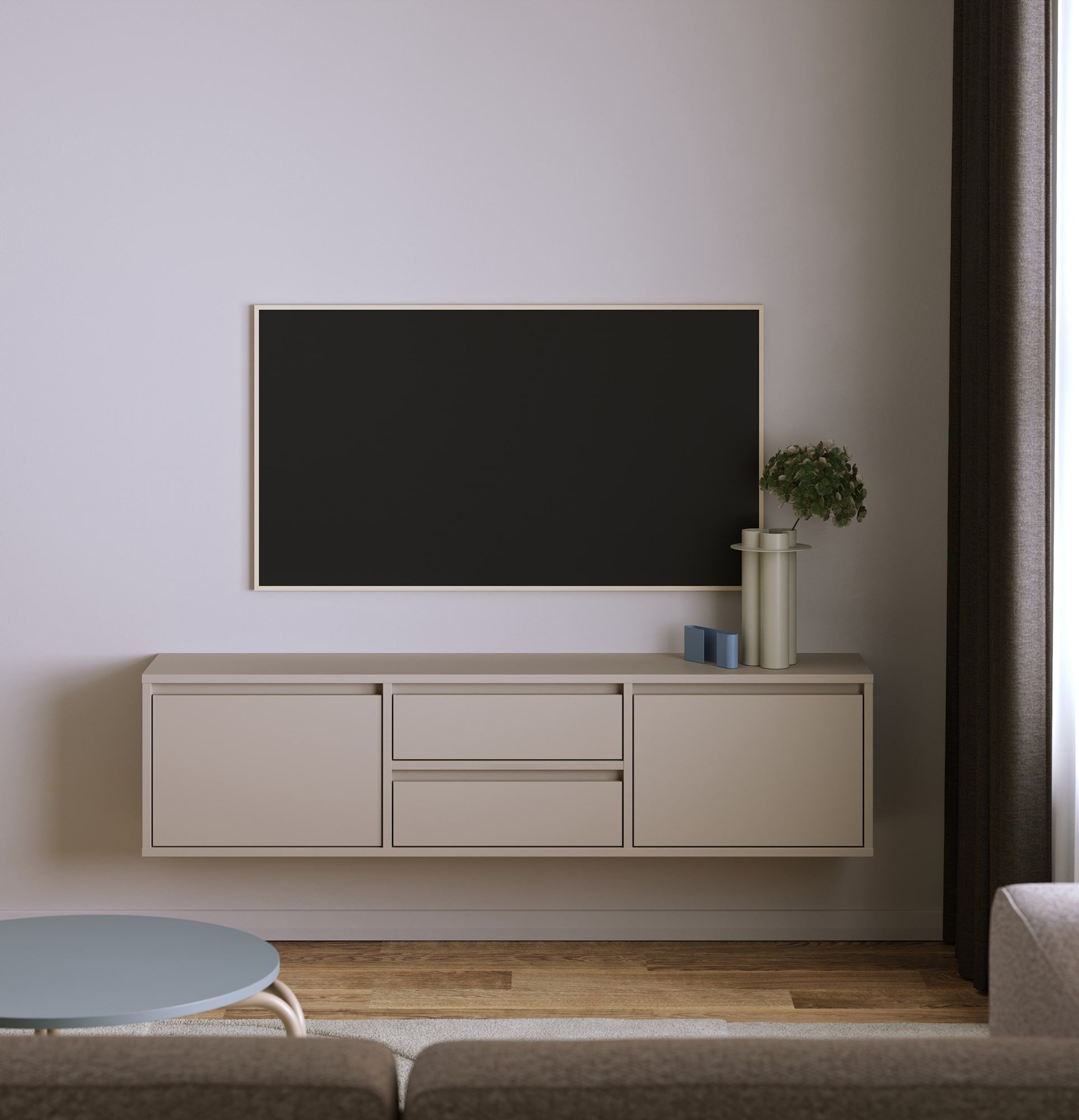 Dulap RTV montat pe perete UBBE WTV4S
Culoare: Champagne Beige