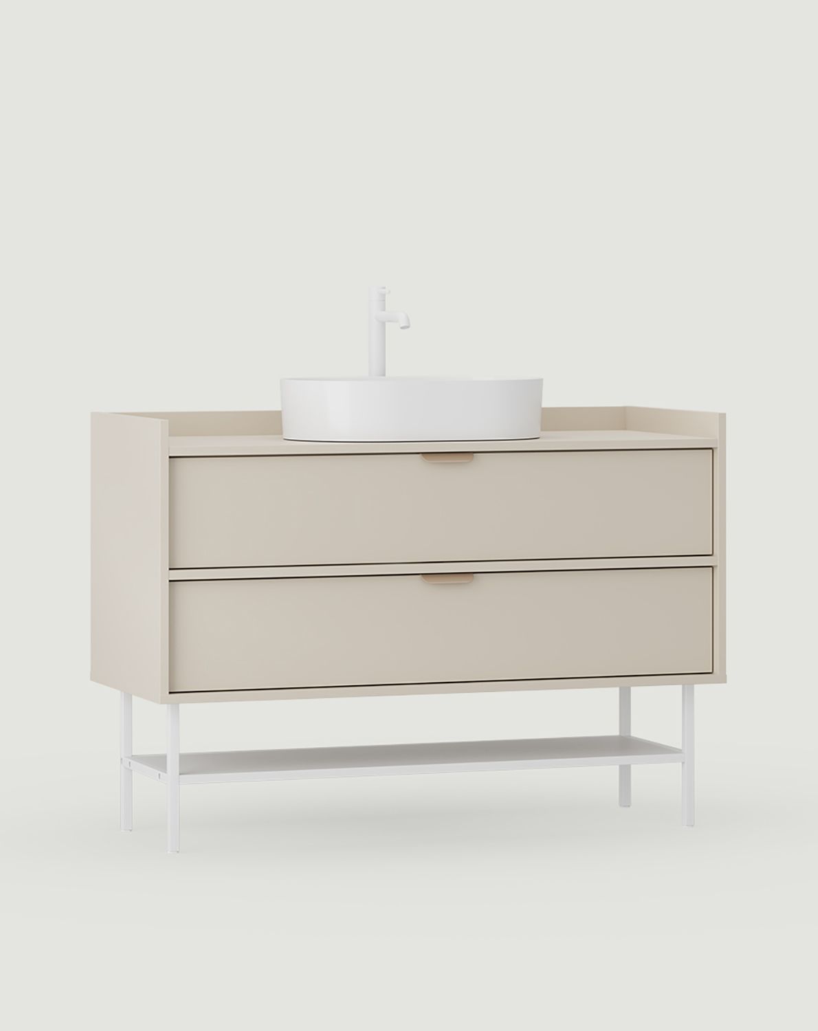 Dulap SIGI cu chiuvetă OMNIRES SU02
Culoare: Cașmir învăluitor
Picior: Alb
Mâner: LAYERS 110 Cappuccino
Bazin: OVO M+ alb lucios OMNIRES
Robinet: Tall Y Alb mat OMNIRES
                            