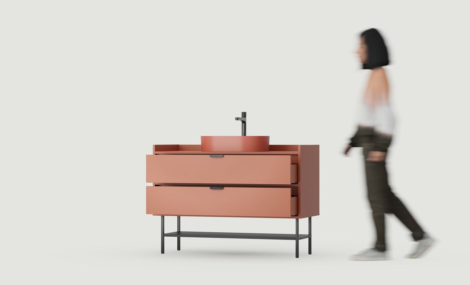 Dulap SIGI cu chiuvetă OMNIRES SU02
Culoare: Teracotă aprinsă
Picior: Negru
Mâner: LAYERS 110 Negru
Bazin: OVO M+ Terracotta OMNIRES
Robinet: Tall Y Negru OMNIRES