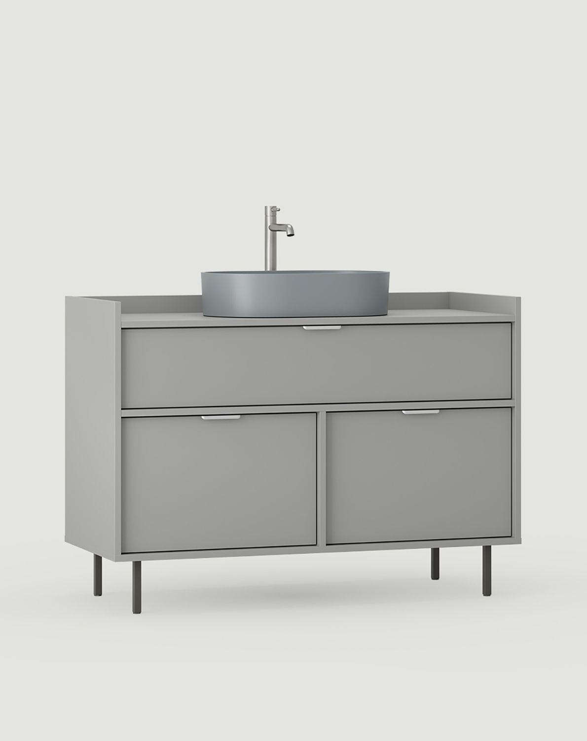 Dulap SIGI cu chiuvetă OMNIRES SU01
Culoare: Praf de lună
Picior: Calea Lactee
Mâner: LING Silver
Bazin: OVO M+ Cenușă gri OMNIRES
Robinet: Tall Y Nickel OMNIRES
                            