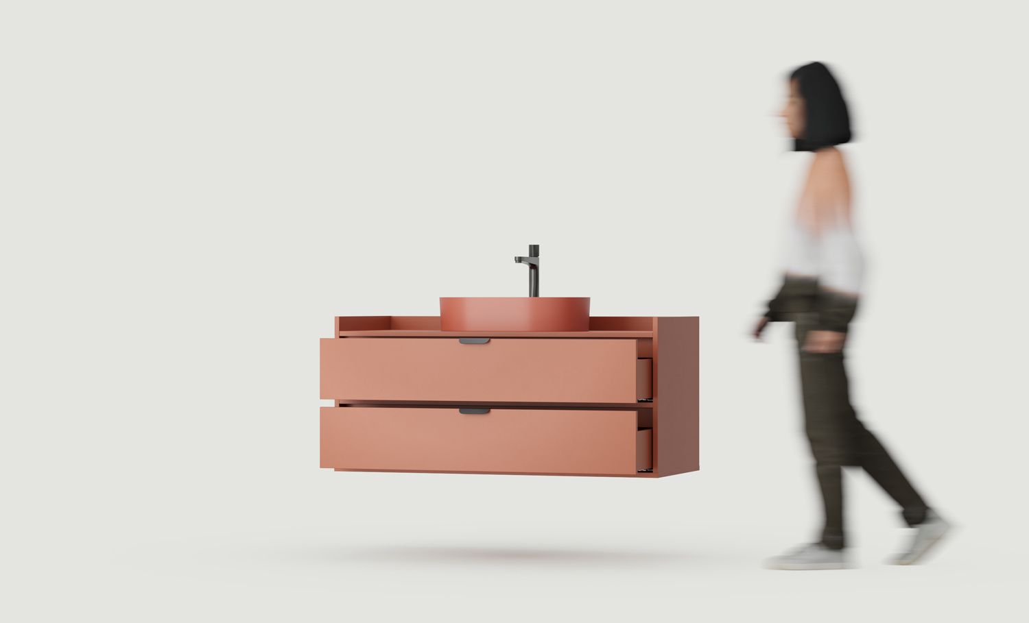 Dulap SIGI cu chiuvetă OMNIRES suspendat WSU02
Culoare: Fiery Terracotta
Mâner: LAYERS 110 Negru
Lavoar: OVO M+ Terracotta OMNIRES
Robinet: Tall Y Negru OMNIRES