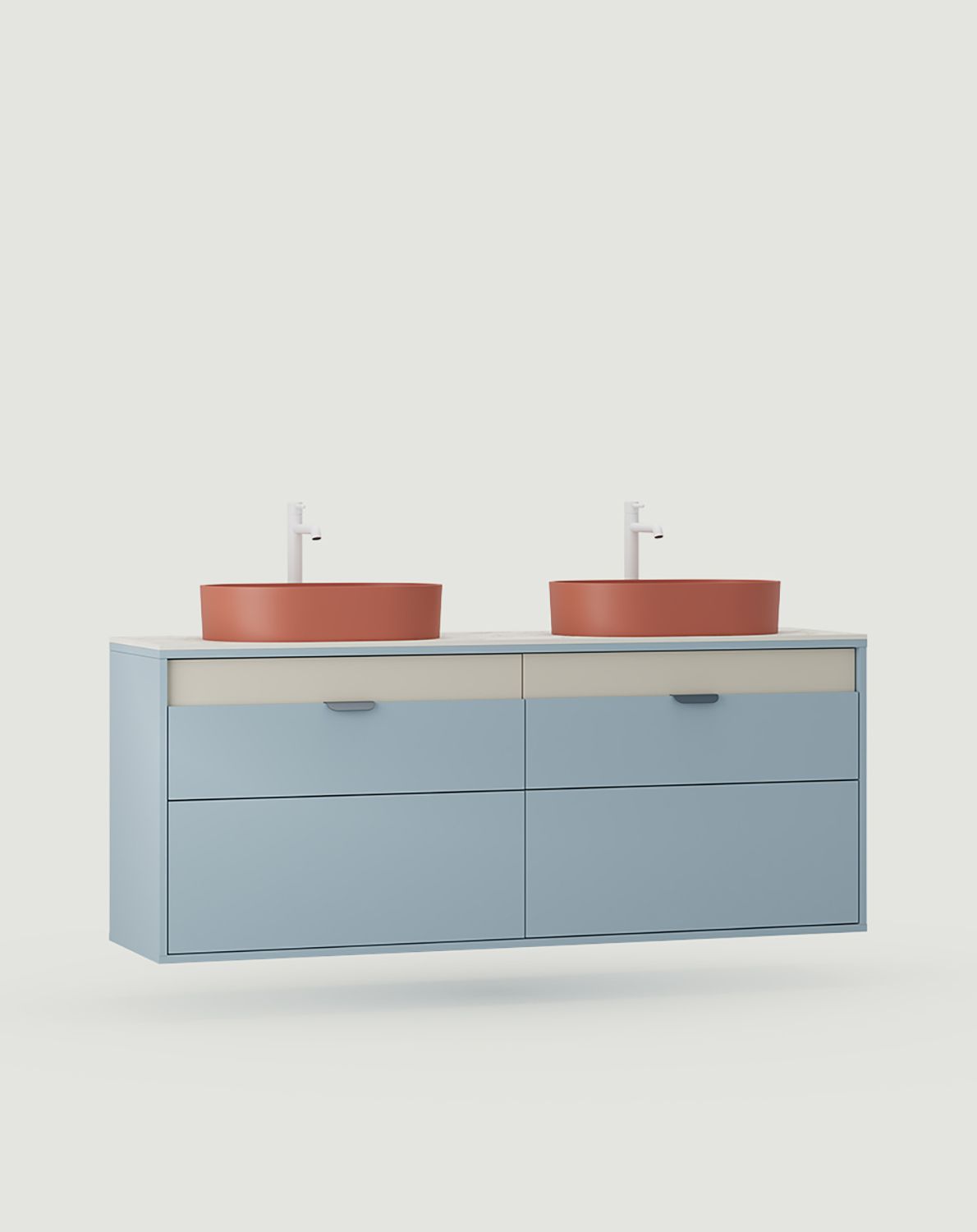 Dulap suspendat cu sertare pentru lavoar dublu OMNIRES LAYERS LAY72
Culoare: Dove Blue
Culoarea celui de-al doilea strat din față: Milky Way
Mâner: LAYERS 110 Mâner Night Sailing
Lavetă: OVO M+ Terracotta OMNIRES
Robinet: Tall Y White Mat OMNIRES
Bl