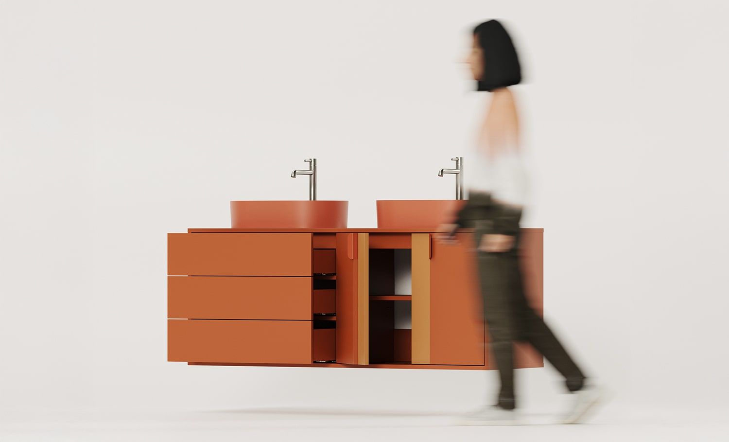 OMNIRES LAYERS dulap dublu pentru lavoar montat pe perete LAY76
Culoare: Fiery Terracotta
Culoarea celui de-al doilea strat frontal: Sahara Deep
Mâner: LAYERS 110 Fire Terracotta
Bazin: OVO M+ Terracotta OMNIRES
Robinet: Tall Y Nickel OMNIRES