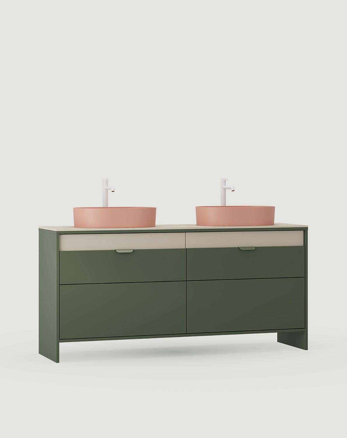 Dulap dublu pentru lavoar OMNIRES cu sertare LAYERS LAY78
Culoare: Cypress Green
Culoare față al doilea strat: Champagne Beige
Mâner: LAYERS 110 Verde chirpici
Lavetă: OVO M+ Coral OMNIRES
Robinet: Tall Y White Mat OMNIRES
Blat: Alb