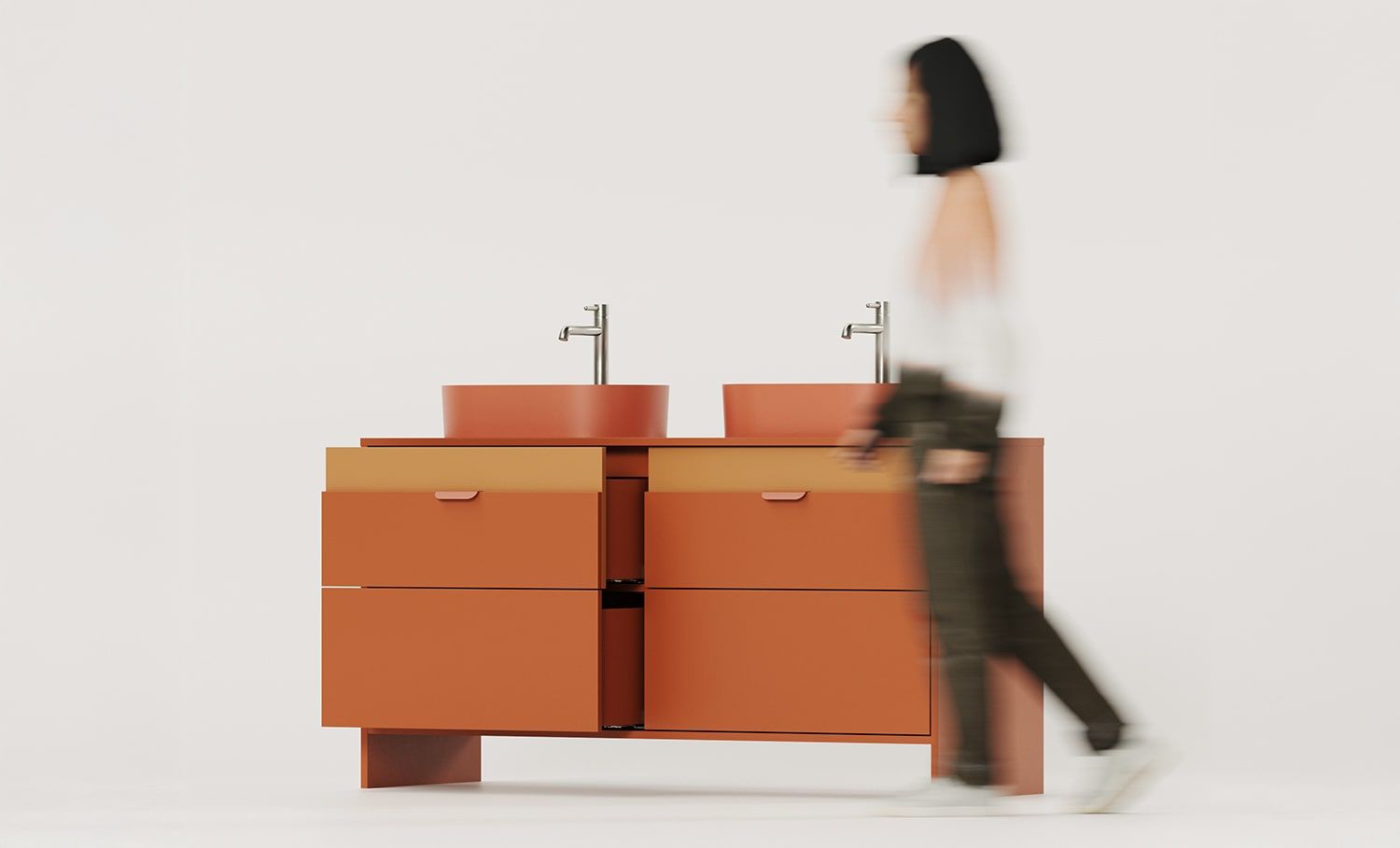Dulap lavoar dublu OMNIRES cu sertare LAYERS LAY78
Culoare: Fiery Terracotta
Culoarea celui de-al doilea strat frontal: Sahara Deep
Mâner: LAYERS 110 Fire Terracotta
Lavetă: OVO M+ Terracotta OMNIRES
Robinet: Tall Y Nickel OMNIRES