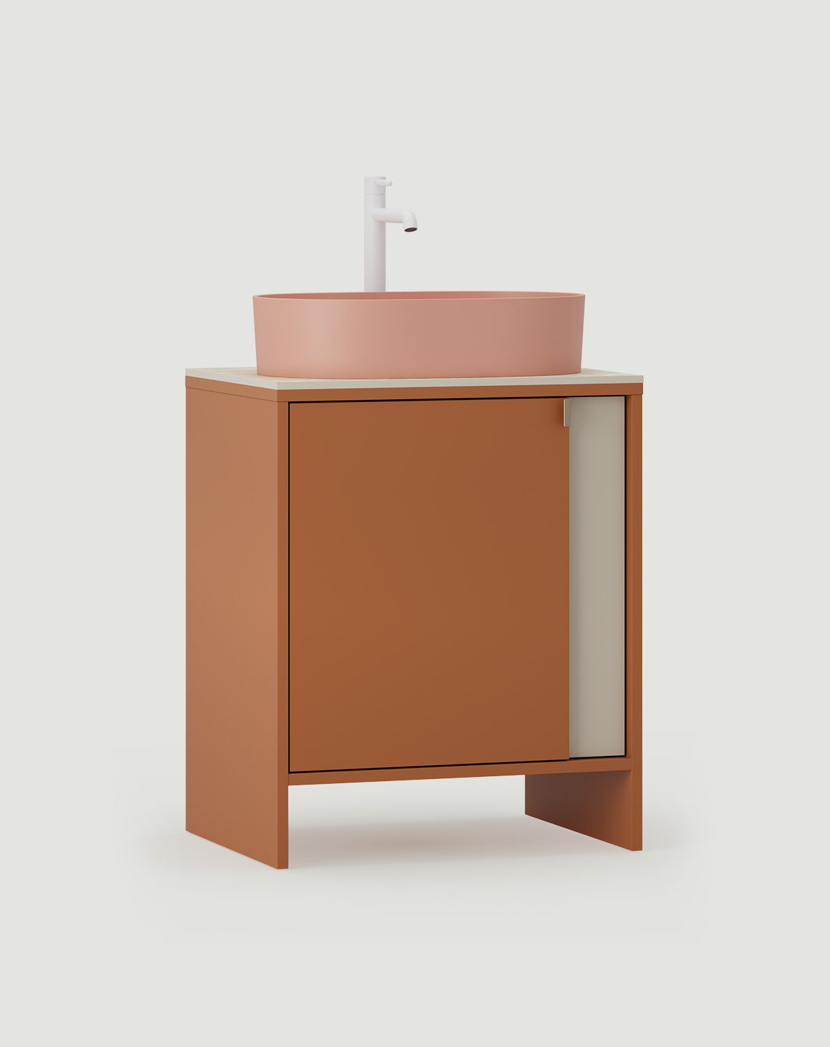 Dulap cu chiuvetă verticală OMNIRES LAYERS LAY60
Culoare: Sahara Deep
Culoarea frontală a celui de-al doilea strat: Champagne Beige
Mâner: LAYERS 42 Cappuccino
Bazin: OVO M+ Coral OMNIRES
Robinet: Tall Y White Mat OMNIRES
Blat: Creamy Onyx Sinter
 