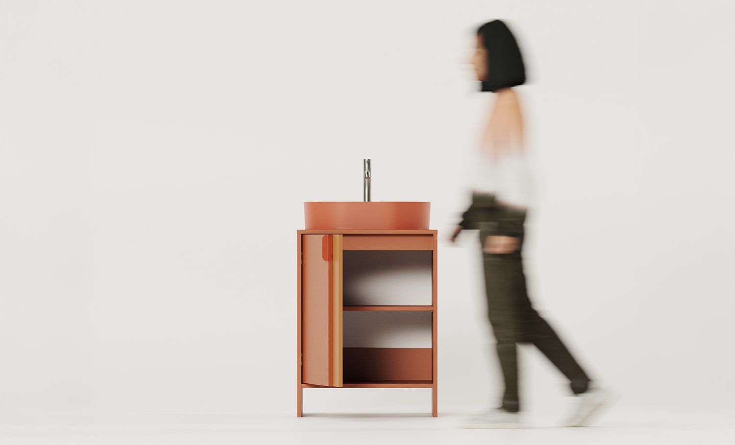 Dulap cu lavoar vertical OMNIRES LAYERS LAY60
Culoare: Fiery Terracotta
Culoarea celui de-al doilea strat frontal: Sahara Deep
Mâner: LAYERS 110 Fire Terracotta
Bazin: OVO M+ Terracotta OMNIRES
Robinet: Tall Y Nickel OMNIRES