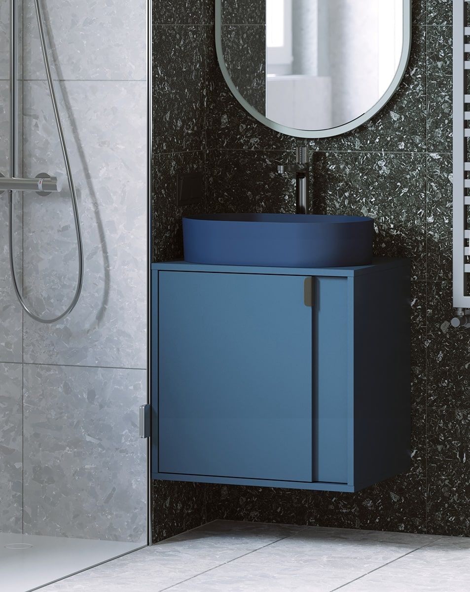 Dulap suspendat pentru lavoar OMNIRES LAYERS LAY62
Culoare: albastru tirolez
Culoare față al doilea strat: Tyrolean Blue
Mâner: LAYERS 110 Black Onyx
Bazin: OVO M+ Albastru miezul nopții OMNIRES
Robinet: High Contour Antracit OMNIRES