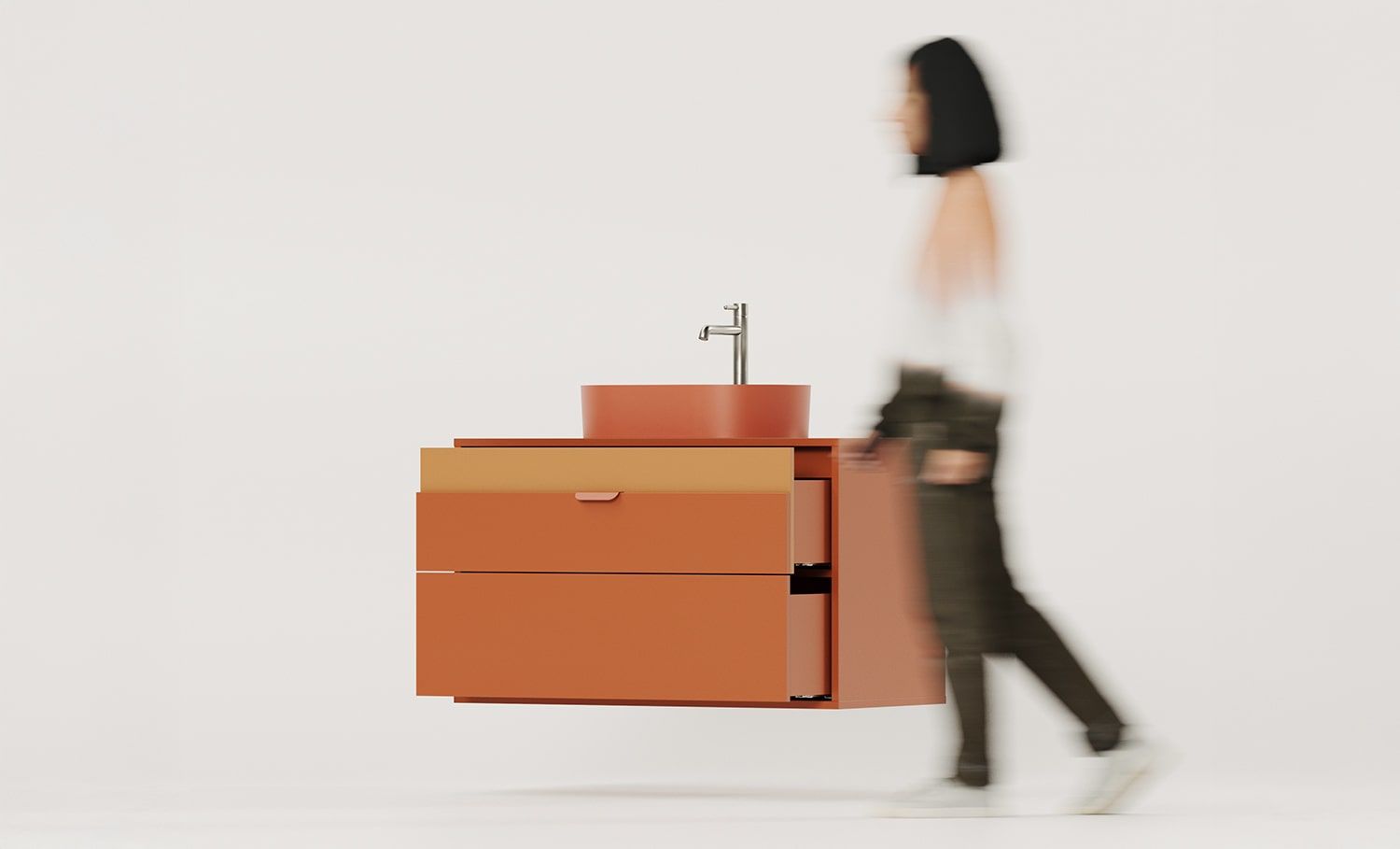 Dulap lavoar OMNIRES cu sertare, montat pe perete LAYERS LAY63
Culoare: Fiery Terracotta
Culoarea frontală a celui de-al doilea strat: Sahara Deep
Mâner: LAYERS 110 Fire Terracotta
Lavetă: OVO M+ Terracotta OMNIRES
Robinet: Tall Y Nickel OMNIRES
   