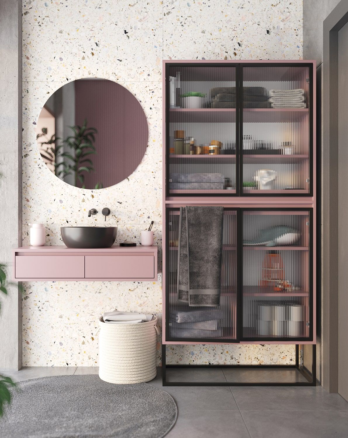 Dulap ODIS WO2
Culoare: Antique Rose
Culoarea piciorului: Oțel ODIS Negru
Tip de sticlă: Sticlă ornamentală canelată
