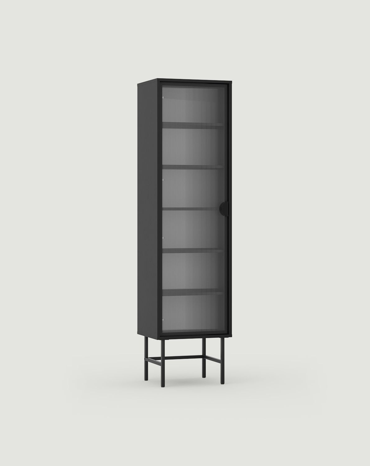 Vitrină SIGI WSM1
Culoare: Onix negru
Sticlă: Sticlă ornamentală canelată
Picior: Negru
Mâner: Mâner RIND negru