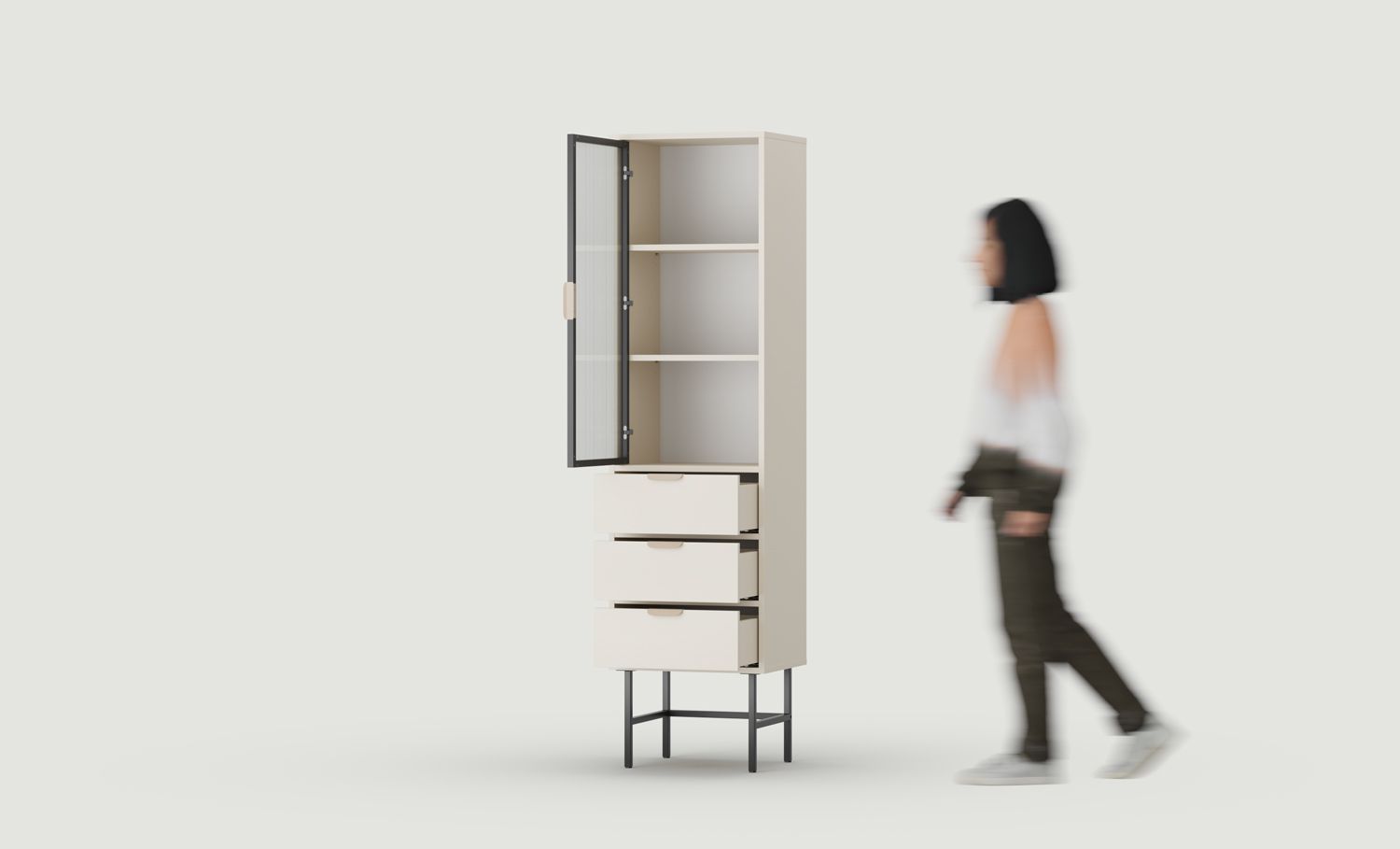 Vitrină SIGI WSM2
Culoare: Bej șampanie
Sticlă: Sticlă ornamentală canelată
Picior: Negru
Mâner: Mâner LAYERS 110 Cappuccino